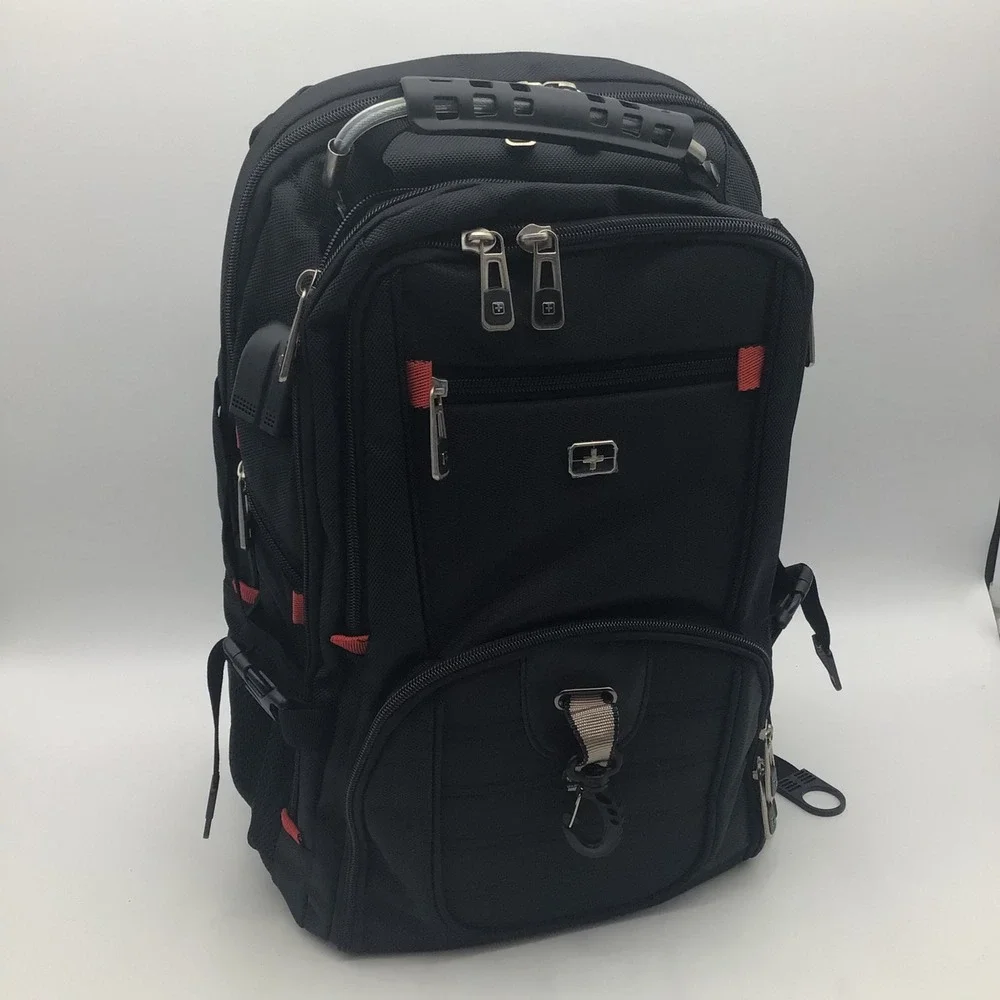 SwissGear Airflow Laptop Backpack Black Red USB Charging Port Travel Bag NEW